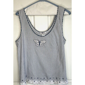 Vanity Fair Women's Embroidered Cotton Eyelet Tank Sz L Flowy Butterfly Girly